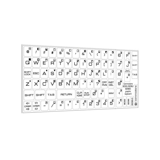 Keyboard Sticker "CBM 8032 / 8296 / 8296D +  PETSCII" (white)